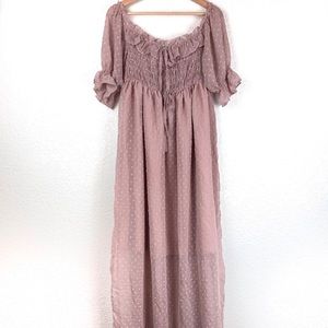 Romantic Blush ruffle maxi dress off the shoulder